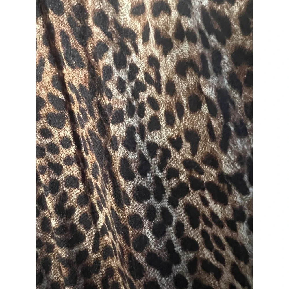 Michael Kors Leopard Print Scoop Neck Blouse 3/4 Sleeve‎ Brown Black Small